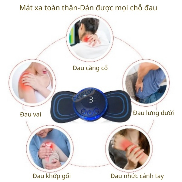 Miếng dán massage xung điện cổ vai gáy, bắp tay, lưng. 8 chế độ mát xa, pin sạc - Máy massage mini toàn thân