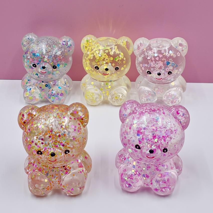Đồ chơi nắn bóp đàn hồi siêu chậm Squishy trong suốt hình Gấu lấp lánh dễ thương - Đồ chơi giải nén giảm stress
