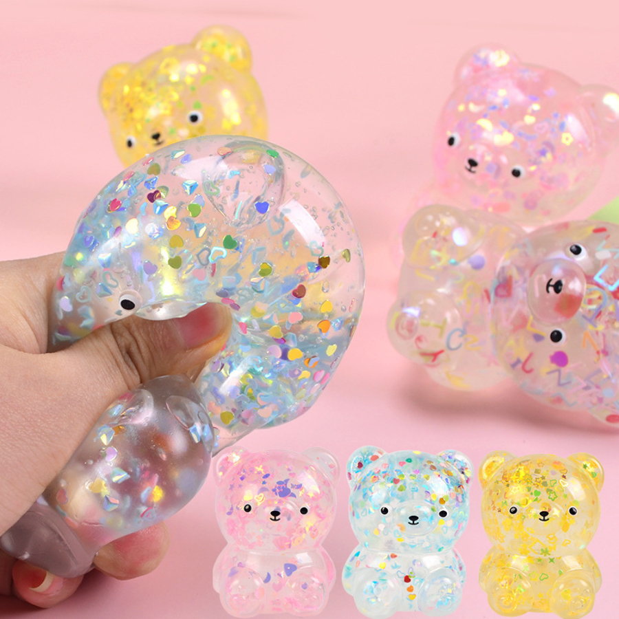 Đồ chơi nắn bóp đàn hồi siêu chậm Squishy trong suốt hình Gấu lấp lánh dễ thương - Đồ chơi giải nén giảm stress