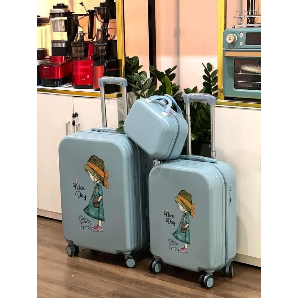 Vali kéo hoạt hình Quảng Châu, Vali nhựa dẻo Abs, Size 20+24 inch