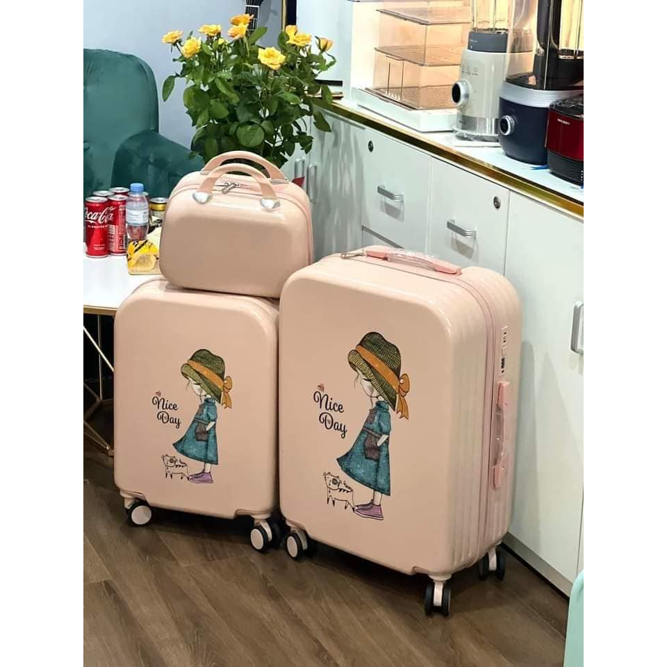 Vali kéo hoạt hình Quảng Châu, Vali nhựa dẻo Abs, Size 20+24 inch