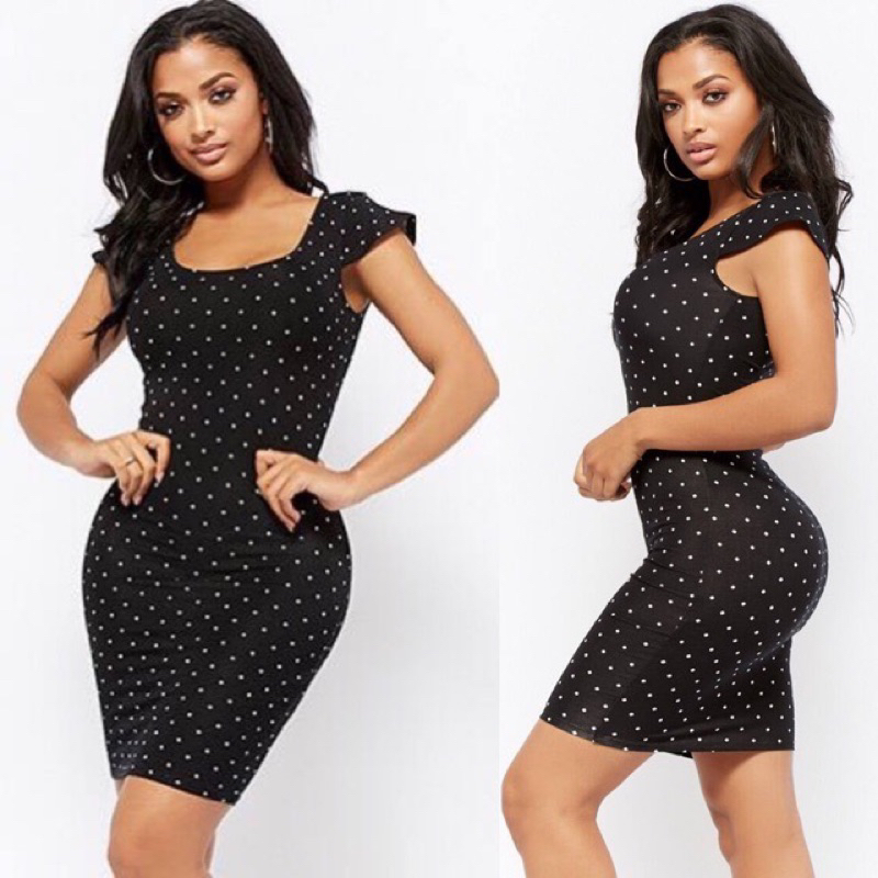 Đầm body chấm bi tay cánh tiên F21