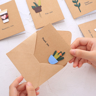 Thiệp Sinh Nhật giấy Kraft Vintage gắn hình 3D Handmade, Thiệp Cảm Ơn Viết Tay Ý Nghĩa Làm Quà Tặng