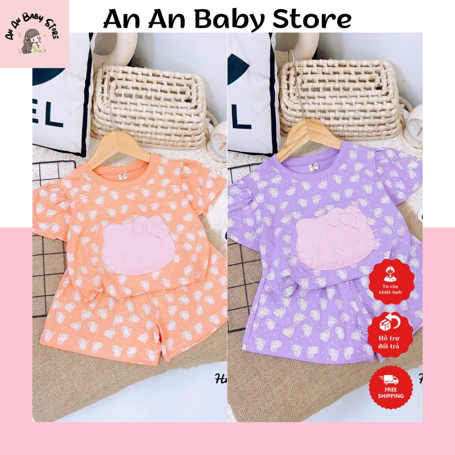 Bộ quần áo cộc tay in tim bé gái 20-30kg