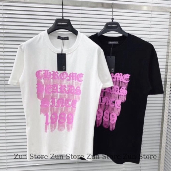 Áo phông tay lỡ Unisex GC đẹp chữ hồng loang Chrome Hearts 1989, Áo thun đôi nam nữ Premium cotton cao cấp Đen Trắng AT1 | BigBuy360 - bigbuy360.vn