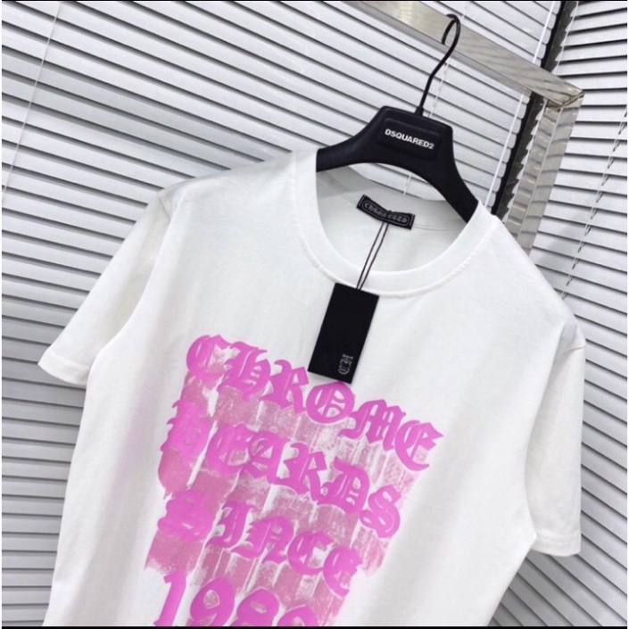 Áo phông tay lỡ Unisex GC đẹp chữ hồng loang Chrome Hearts 1989, Áo thun đôi nam nữ Premium cotton cao cấp Đen Trắng AT1 | BigBuy360 - bigbuy360.vn