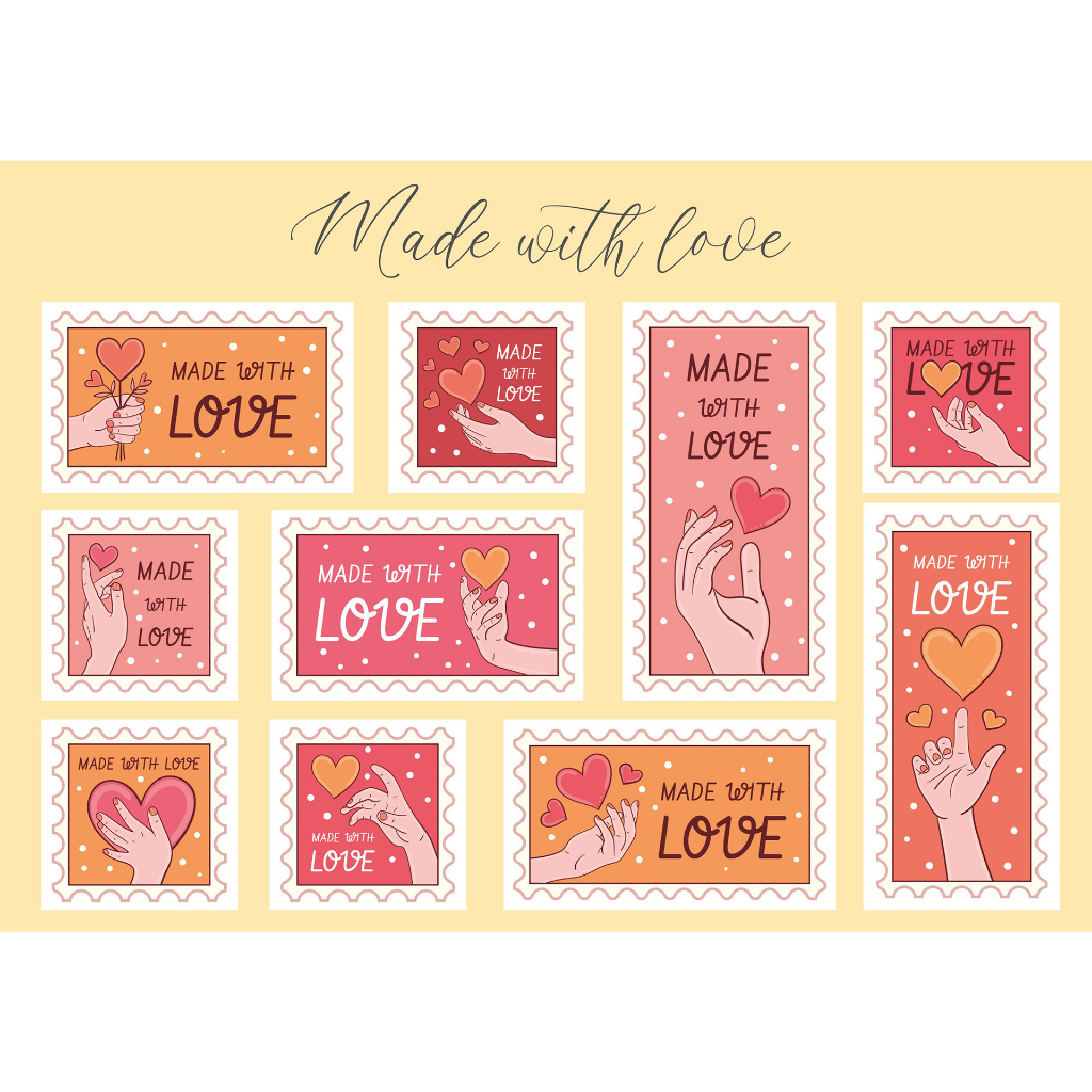 Sticker tình yêu Made with love trang trí Giấy chứng nhận tình yêu, Love Coupon, Postcard tình yêu, thư tình yêu