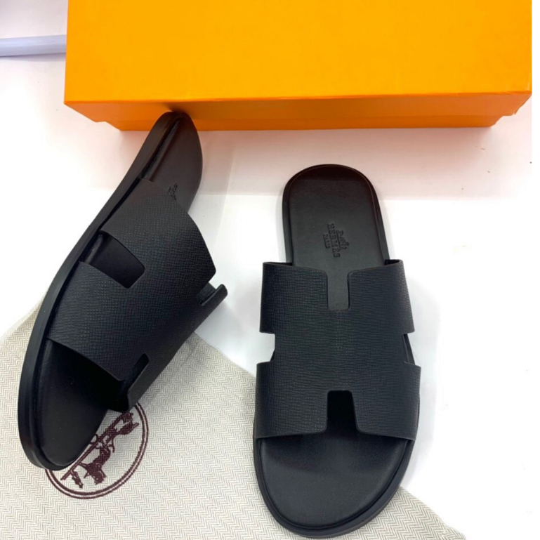 Dép Nam quai ngang da sần chữ H đen, mẫu dép lê dễ đi thoáng chân phù hợp mọi loại quần áo thời trang HM