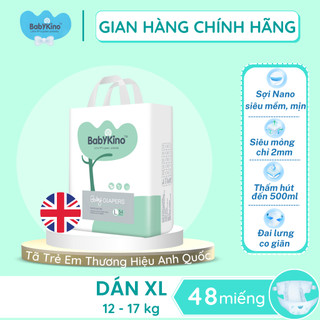 Combo 2 Gói Tã Dán BabYKino Dành Cho Trẻ Sơ Sinh Và Trẻ Nhỏ size XL(12-17Kg) 48 Miếng/Gói - Tặng Kèm Gói 6 Miếng
