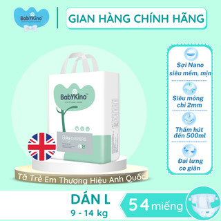 Tã dán BabYKino size L54 miếng (9-14kg) - Tặng Kèm Gói 6m
