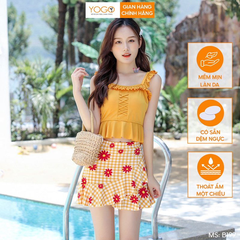 Đồ bơi nữ 2 mảnh áo có đệm quần váy có quần đùi mặc đi bơi đi tắm biển mùa hè trẻ trung B199 YOGO