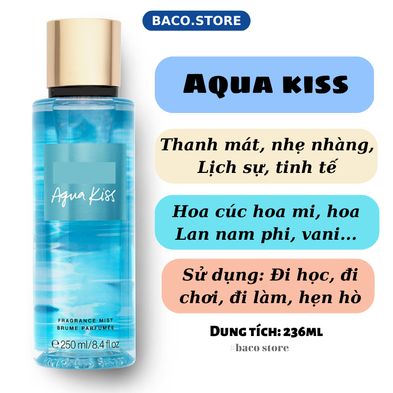 Body Mist, Xịt Thơm Toàn Thân Victoria Secret Aqua Kiss 250Ml Hương Thơm  Nhẹ Nhàng, Sang Trọng | Shopee Việt Nam