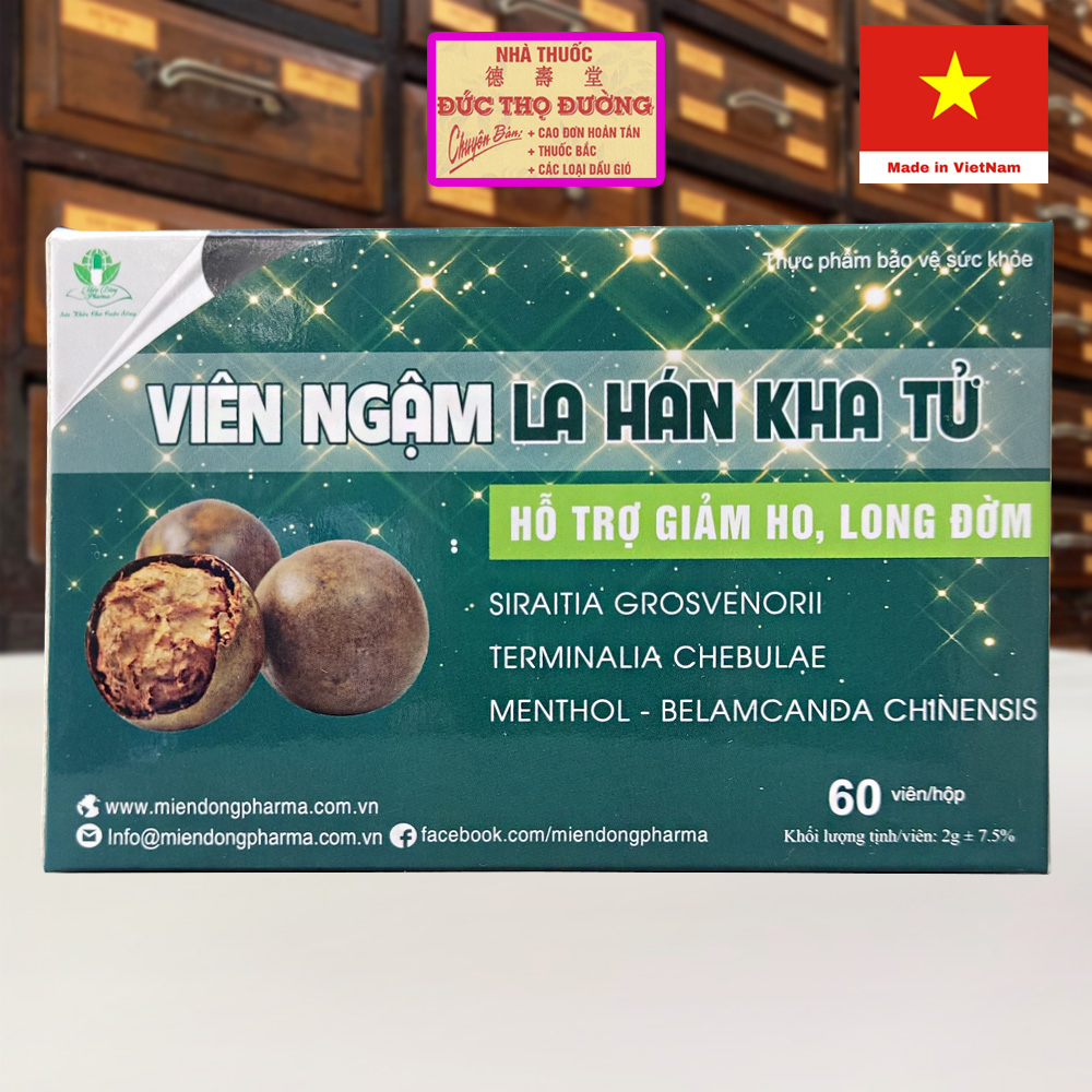 Viên ngậm La Hán Kha Tử - Hộp 60 viên - Long đờm, giảm ho, giảm đau rát họng