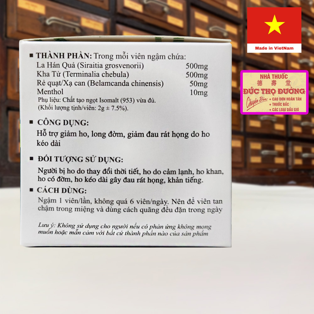 Viên ngậm La Hán Kha Tử - Hộp 60 viên - Long đờm, giảm ho, giảm đau rát họng