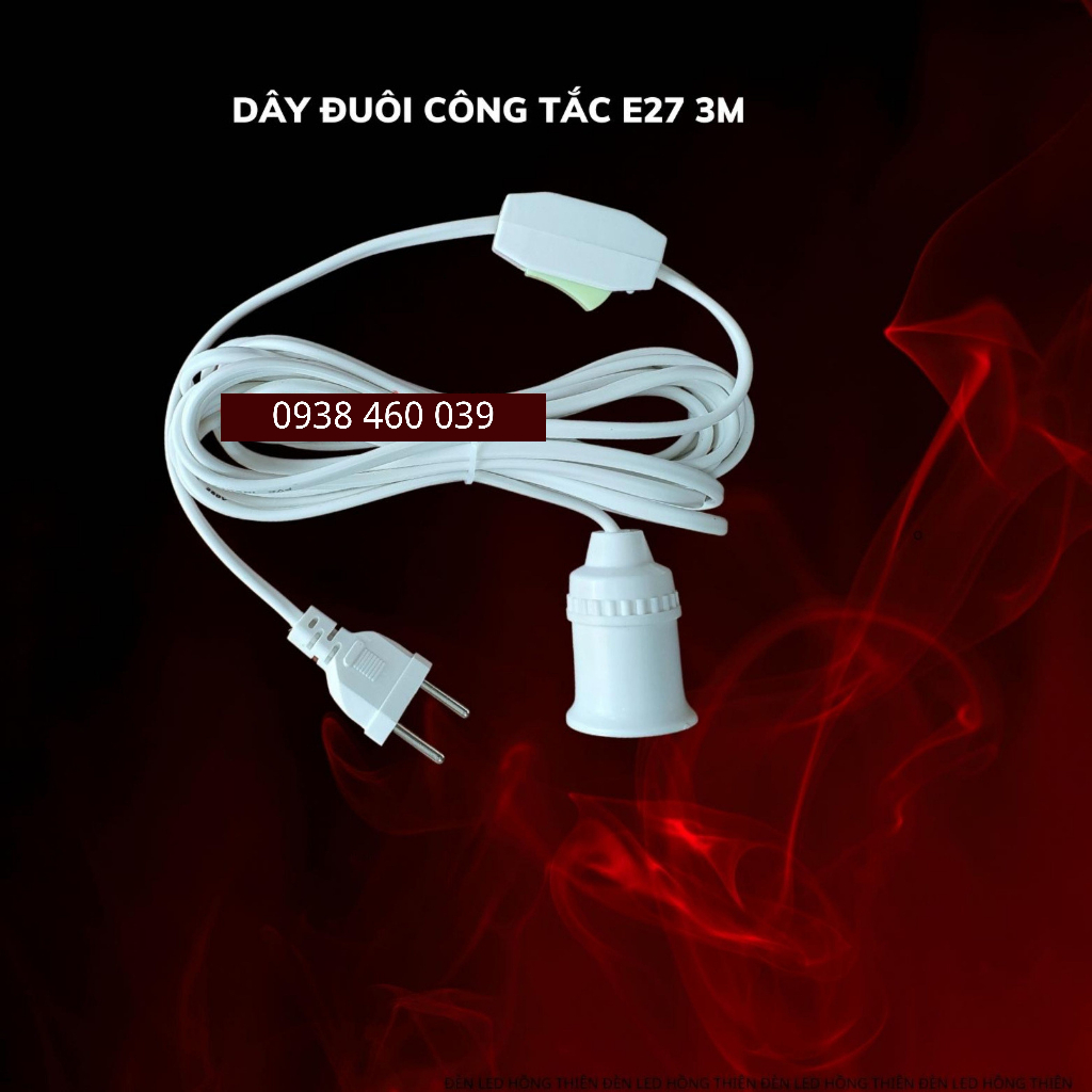 Đui chuôi đèn E27 liền dây điện có công tắc và phích cắm dài 3m/5m