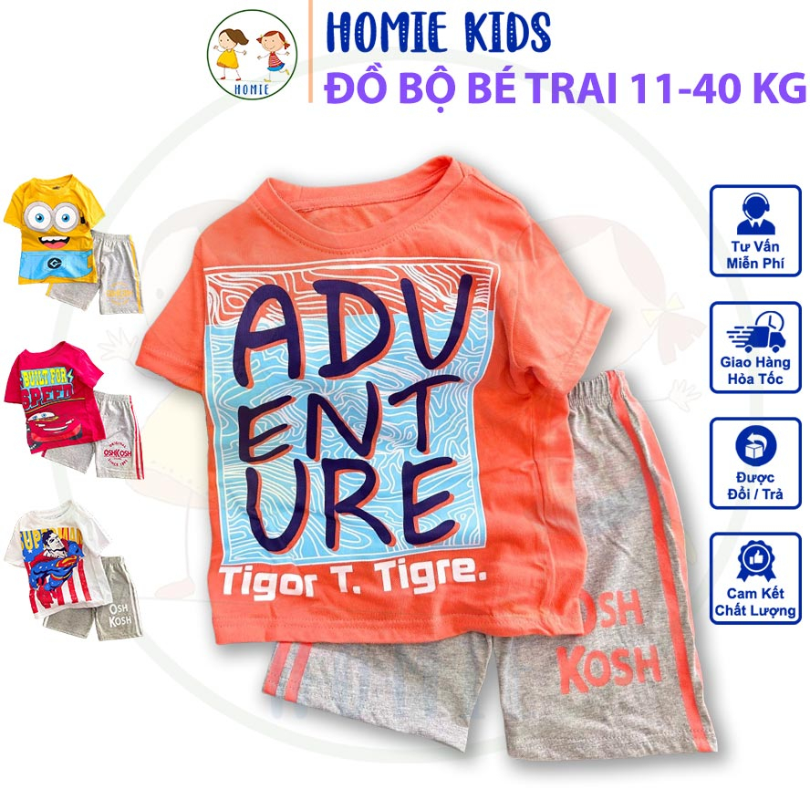 Quần Áo Bé Trai Size Đại Set Bộ Thun Cotton 4 Chiều Bé Trai 11-40 Kg Mặc Mát In Hoạt Hình Đẹp Homie Kids