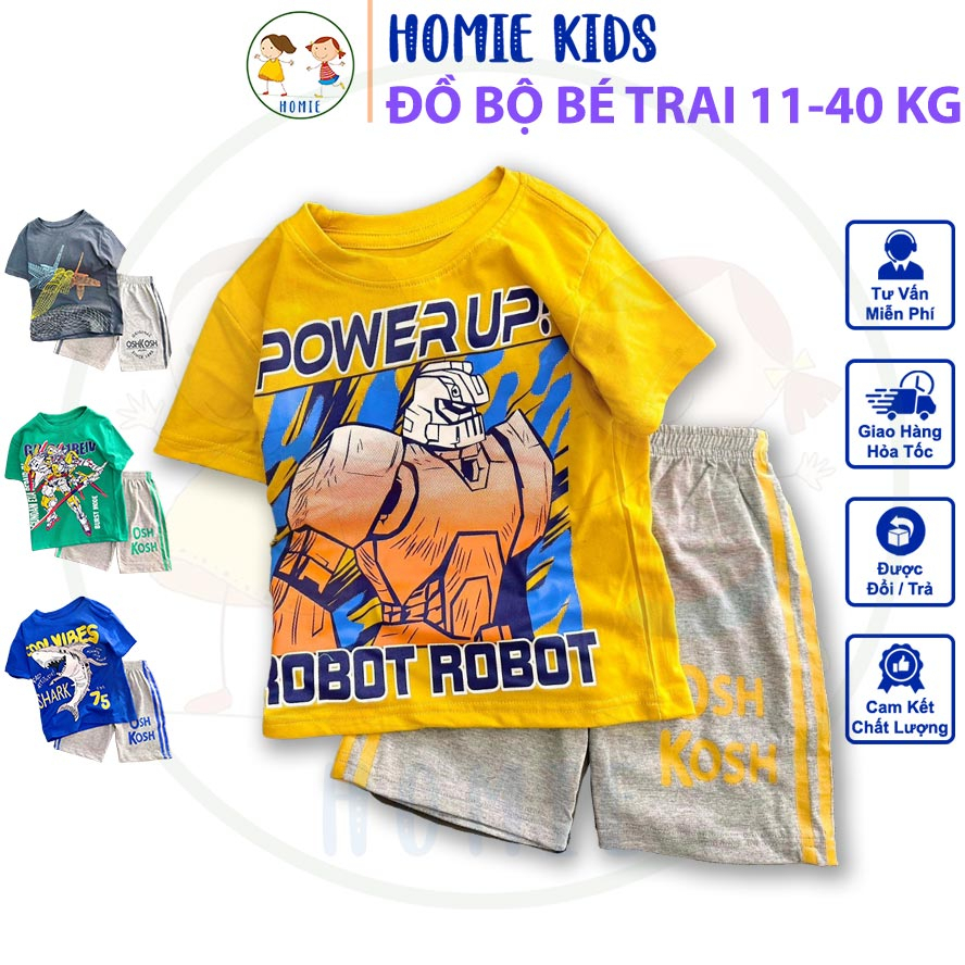 Bộ Quần Áo Bé Trai Set Đồ Cotton Cho Bé Trai Size Nhí Đại 11-40 Kg Thấm Hút Mồ Hôi In Robot Ô Tô Homie Kids