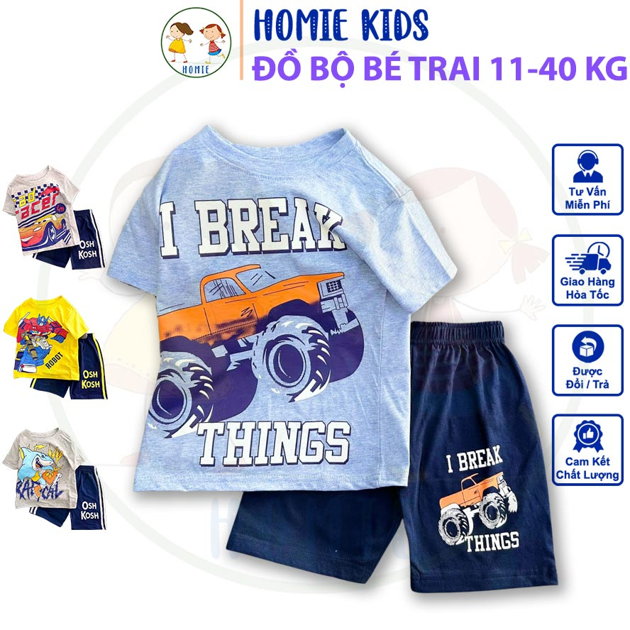 Đồ Bộ Cho Bé Trai Size Đại Set Quần Áo Bé Trai 11-40 Kg Thun Cotton In Hình Cá Mập Đẹp Mặc Mát Homie Kids
