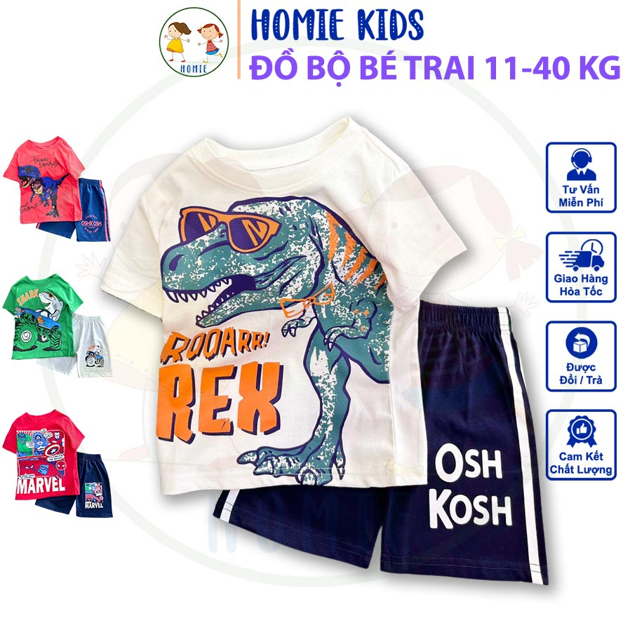 Bộ Quần Áo Bé Trai Size Đại 11-40 Kg Set Đồ Bộ Thun Cotton Bé Trai Mặc Mát In Game Khủng Long Homie Kids