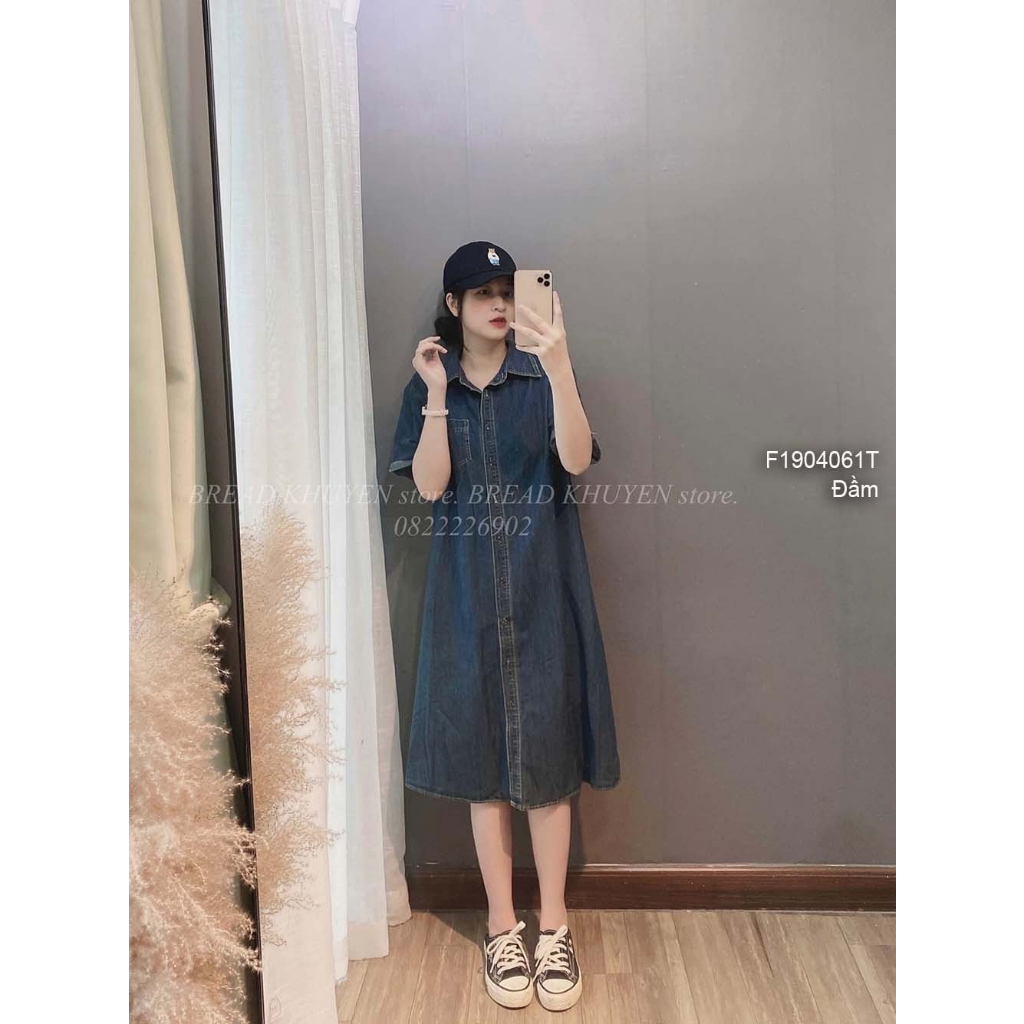 Đầm jean tay ngắn dáng suông dài ngực đắp túi!