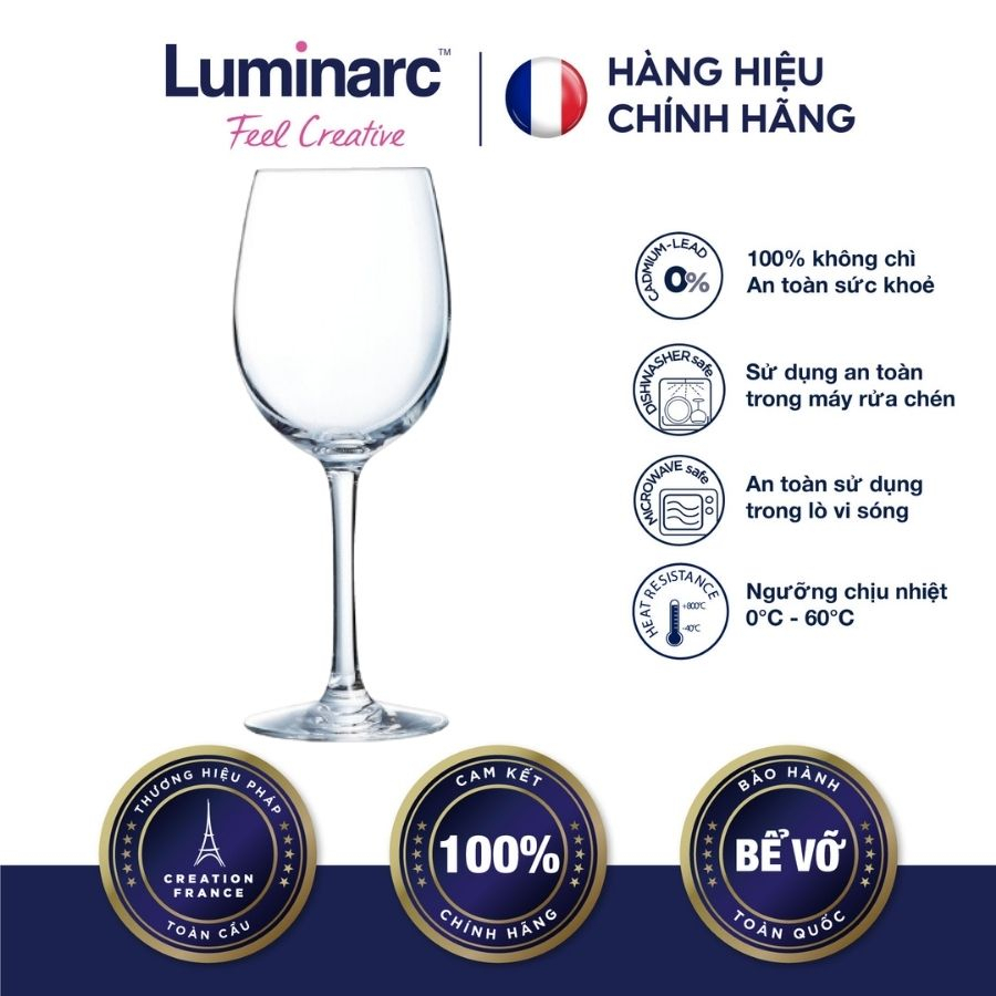 Bộ 6 Ly rượu Vang có chân Thuỷ Tinh Luminarc Cabernet 250ml- LUCAN4582 - hộp C&S