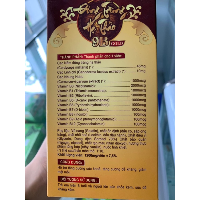 Đông trùng hạ thảo 9B Gold tăng cường sức khỏe hộp 60 viên