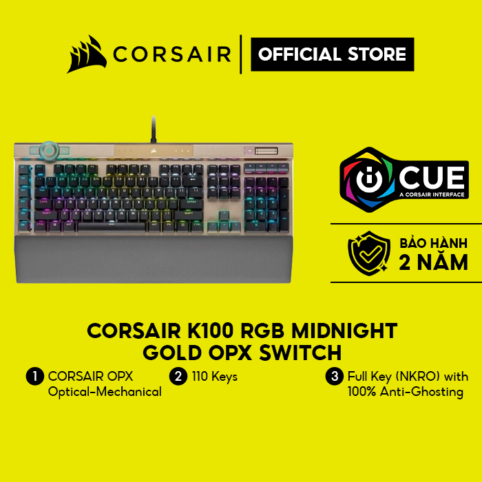 Bàn phím cơ Corsair K100 RGB Midnight Gold OPX Switch (CH-912A21A-NA)