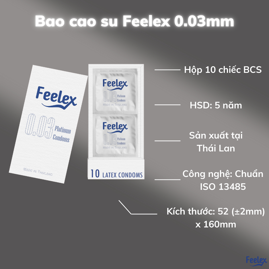 Combo Bao Cao Su 0.03 siêu mỏng sản xuất tại Thái Lan và gel bôi trơn quan hệ Feelex Lubricant OZO Performa Cool 250ml