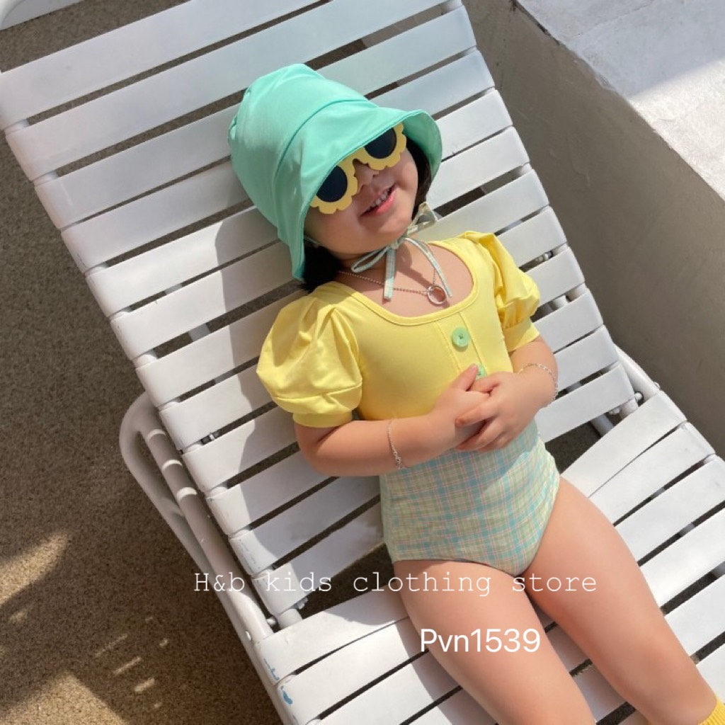 Bikini liền thân cho bé gái kèm mũ kiểu dáng Hàn Quốc dễ thương Áo tắm, đồ bơi trẻ em từ 1-7 tuổi