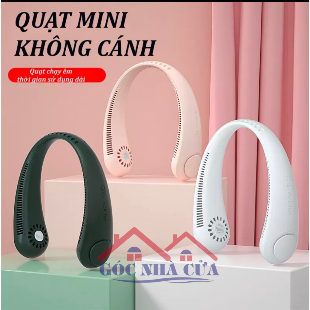 Quạt Đeo Cổ không cánh 3 tốc độ mini có báo pin cổng sạc usb tiện lợi 2023
