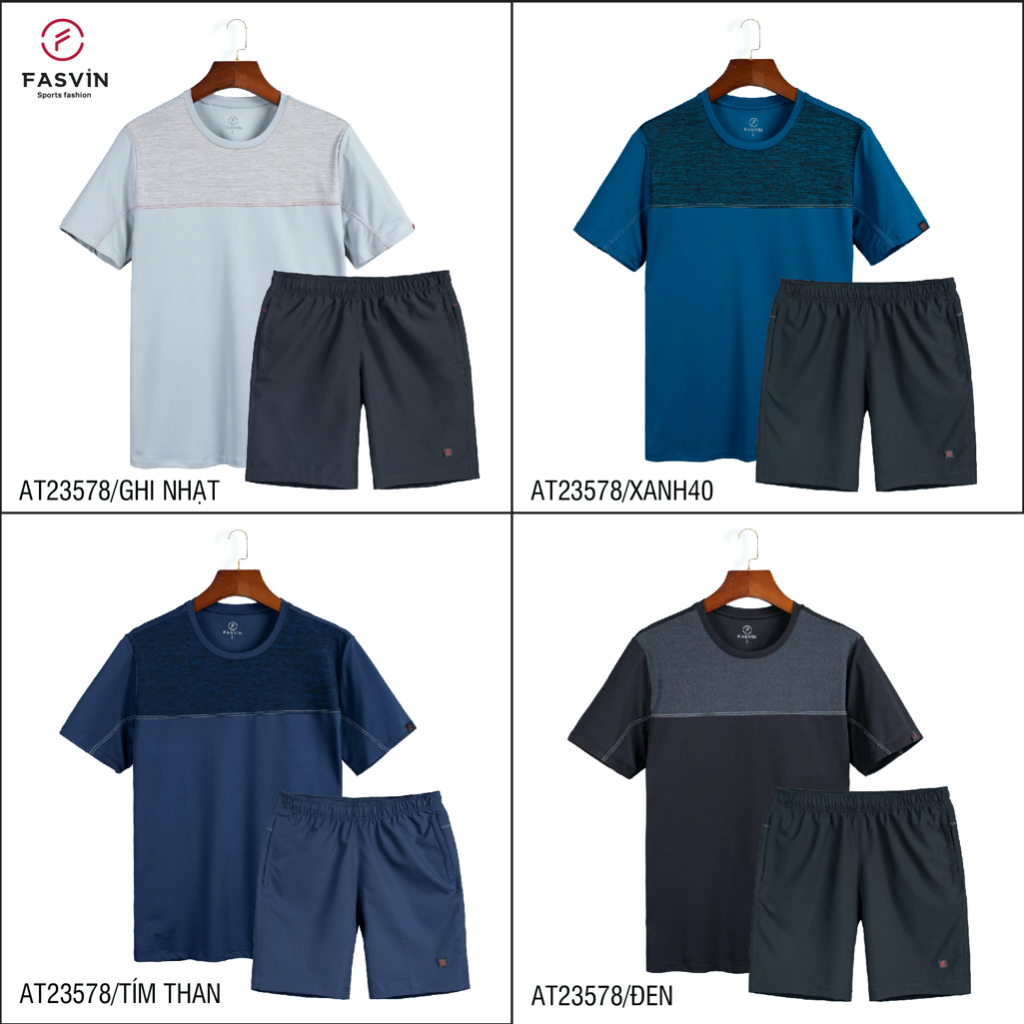 Bộ quần áo thể thao nam Fasvin AT23578.1SG cổ tròn mềm mại co giãn thoải mái hàng nhà máy