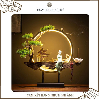 Thác khói trầm hương chảy ngược cao cấp - thác khói nụ trầm hương phong thủy xông nhà có đèn led hình phật