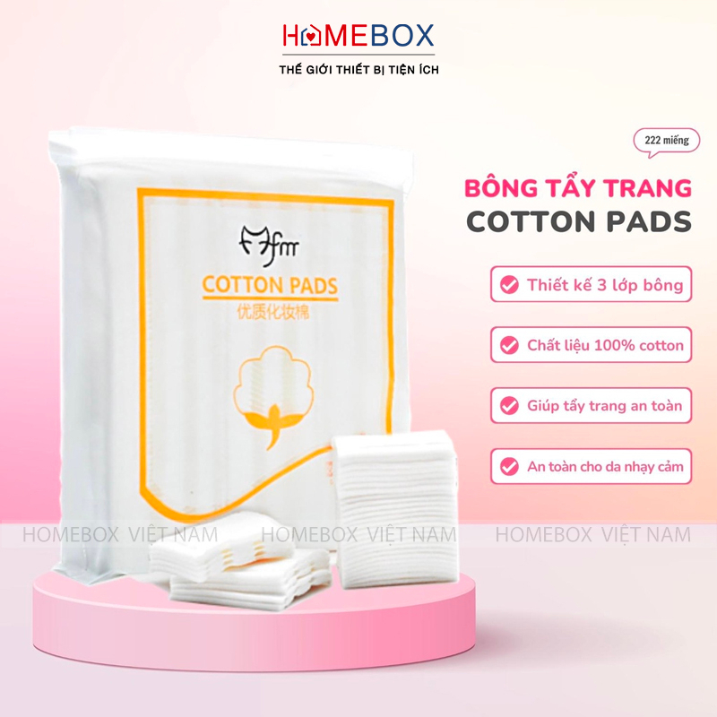 Bông Tẩy Trang 3 Lớp Cotton Pads 222 Miếng Mềm Min Siêu Dai - Bông Tẩy Trang Natural Cotton Pad Mẫu mới 2023