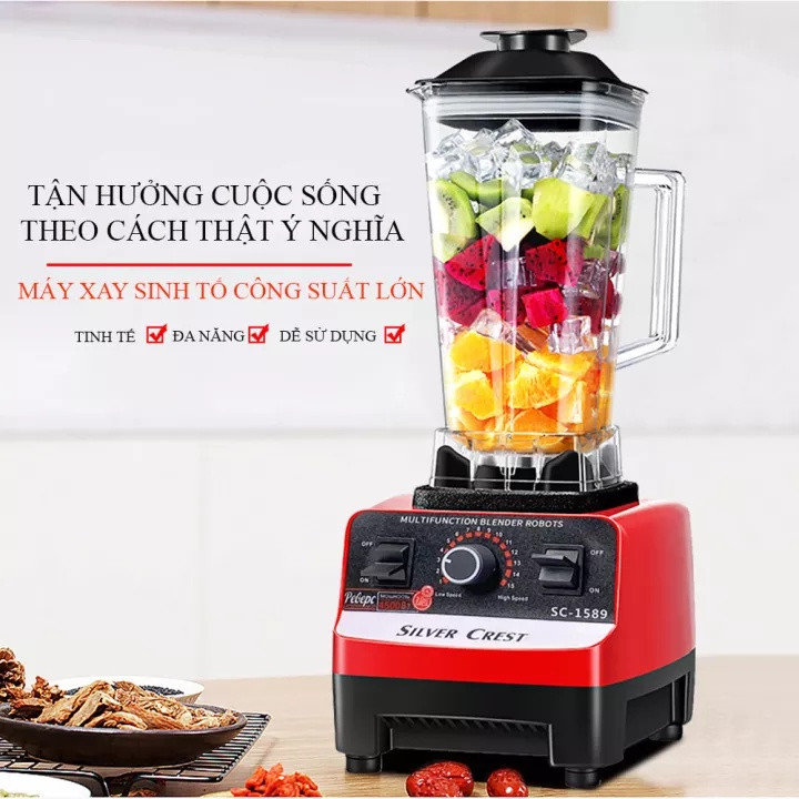 Máy Xay Sinh Tố Công Nghiệp KAW 5000W, công suất lớn, động cơ khoẻ, thiết kế bộ 6 lưỡi dao thép không gỉ