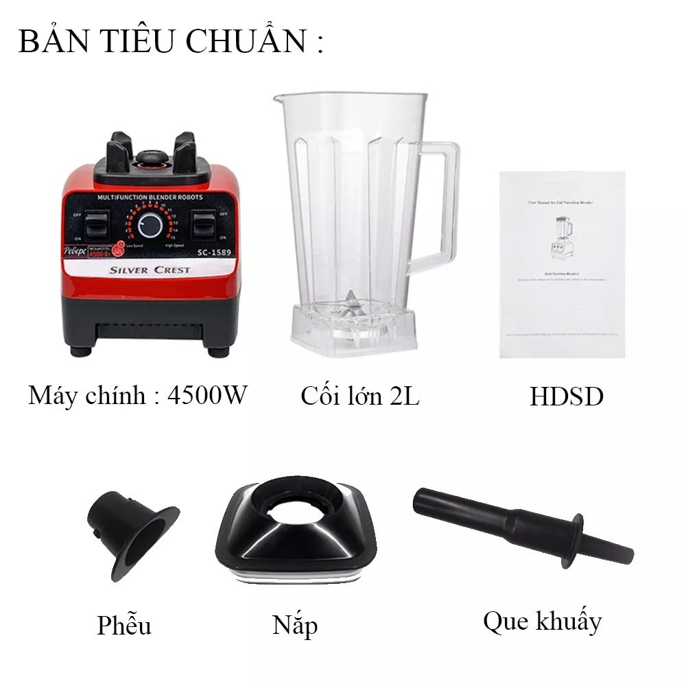 Máy Xay Sinh Tố Công Nghiệp KAW 5000W, công suất lớn, động cơ khoẻ, thiết kế bộ 6 lưỡi dao thép không gỉ