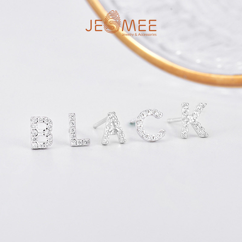 Khuyên tai bạc 925 JESMEE bông tai chữ cái tùy chọn - E6642