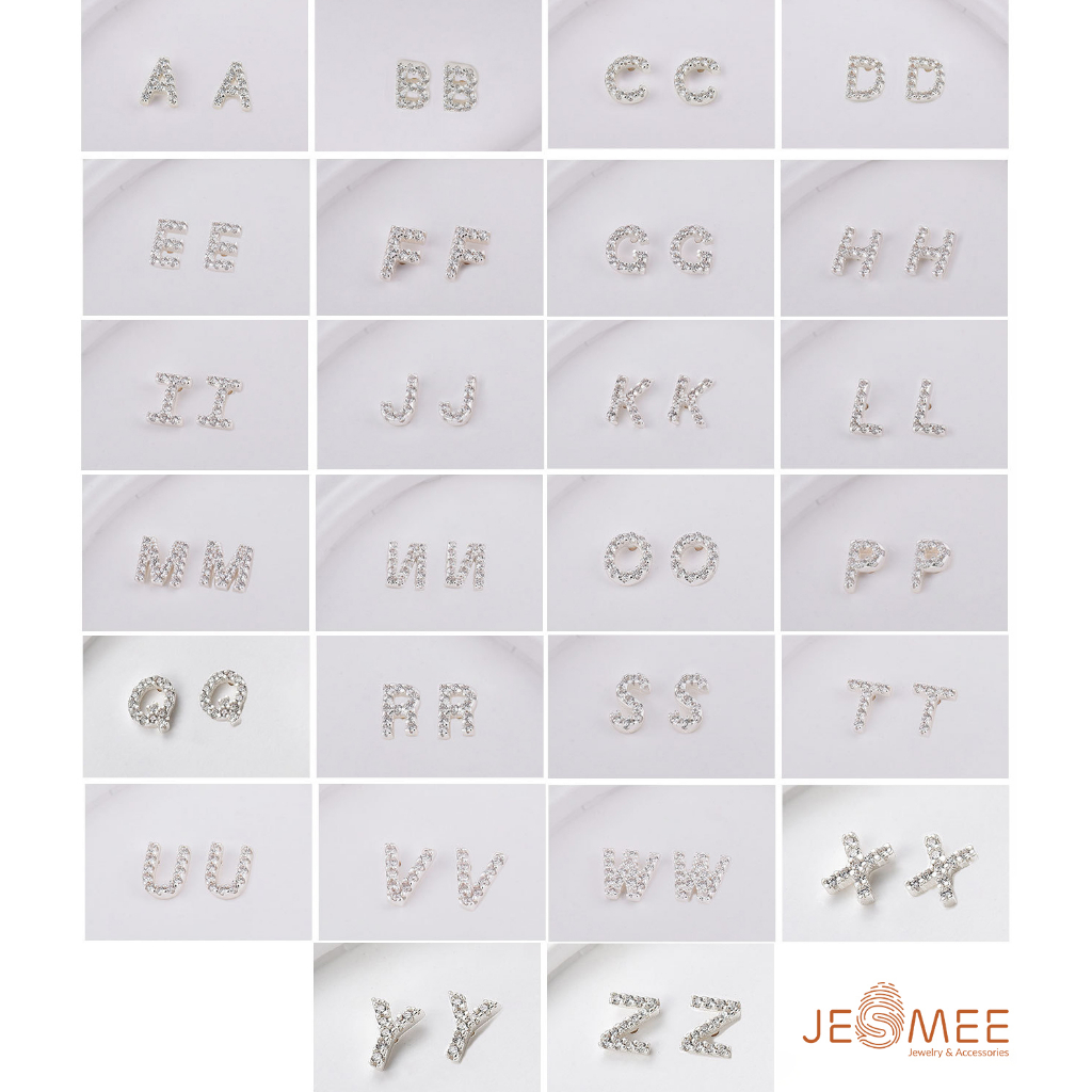Khuyên tai bạc 925 JESMEE bông tai chữ cái tùy chọn - E6642