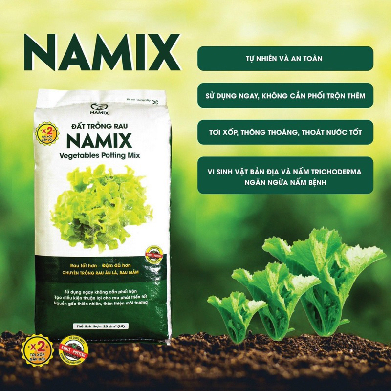 Đất chuyên trồng rau sạch cao cấp Namix bao 20dm3