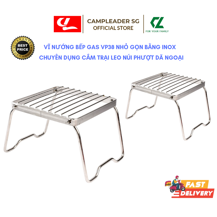 Vỉ nướng VP38 Campleader bằng inox gấp gọn chuyên dụng cho cắm trại leo núi phượt dã ngoại tiệc BBQ ngoài trời