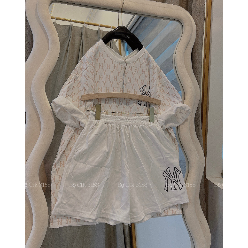 Set Bộ Thể Thao N,Y Dáng Rộng Đùi Tay Lỡ Unisex Nam Nữ Hottrend - Bọ Mặc Nhà Đi Chơi Ngắn Tay In Kín