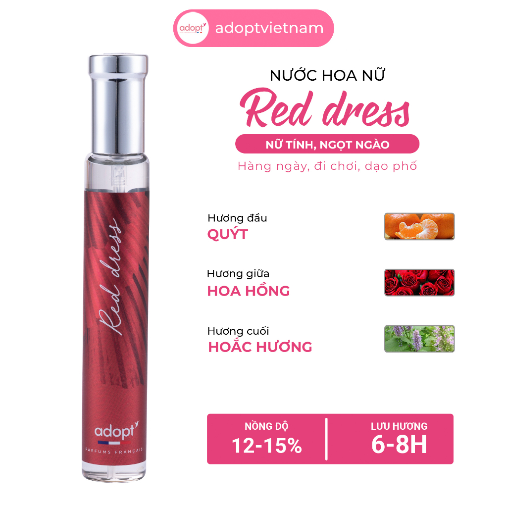 Nước hoa nữ Adopt' Red Dress tinh dầu thơm chính hãng Pháp lưu hương đến 12 tiếng ngọt ngào tình khiết quyến rũ
