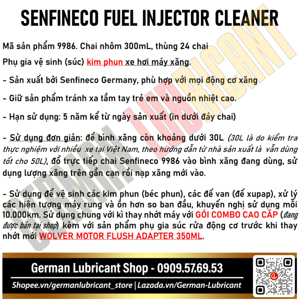 Phụ gia Senfineco Fuel Injector Cleaner 9986 - Senfineco 9986  - Súc béc 9986