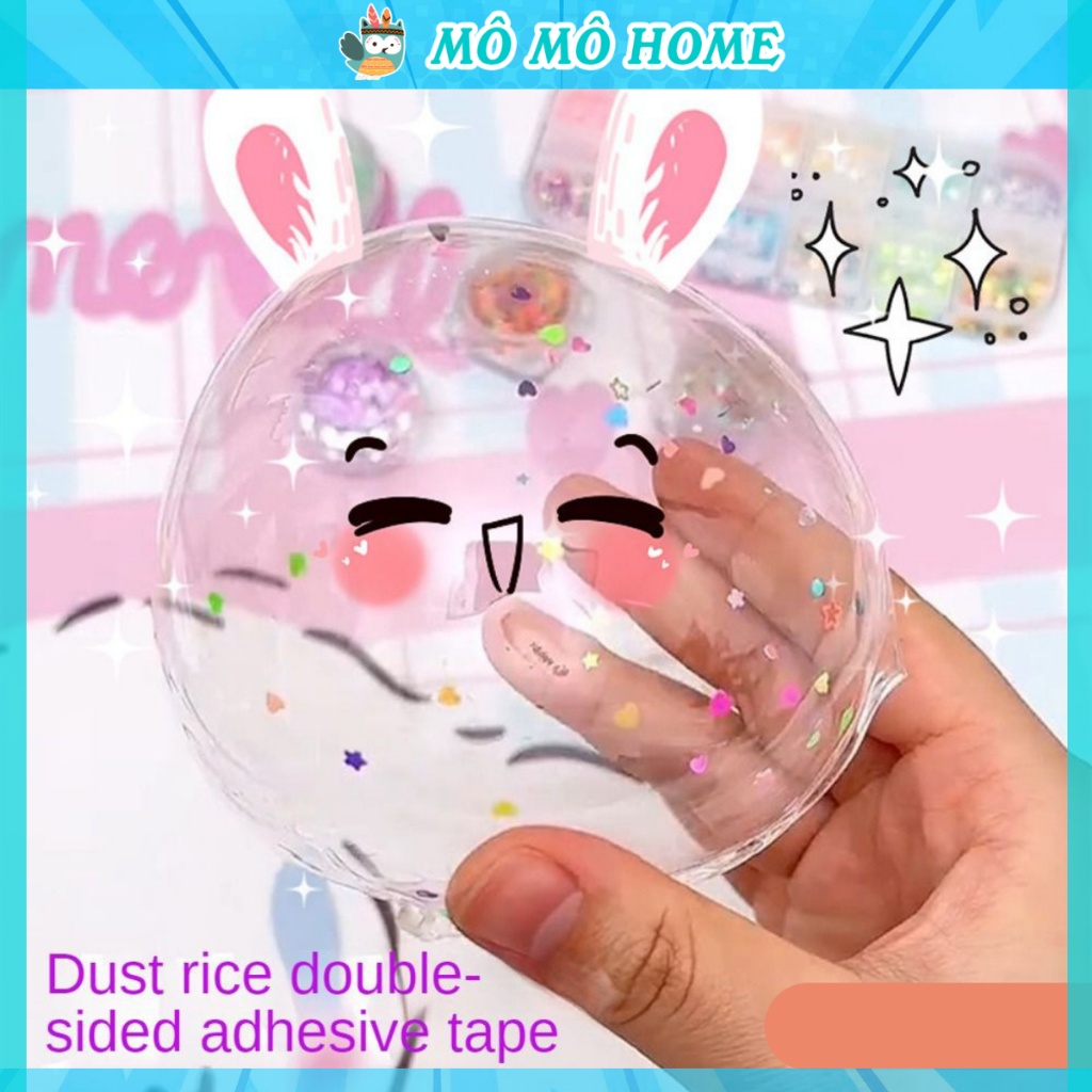 Băng dính thổi bong bóng nano keo trong suốt 2 mặt đồ chơi thú vị cho bé Kèm ống hút và hạt màu Mô Mô Home