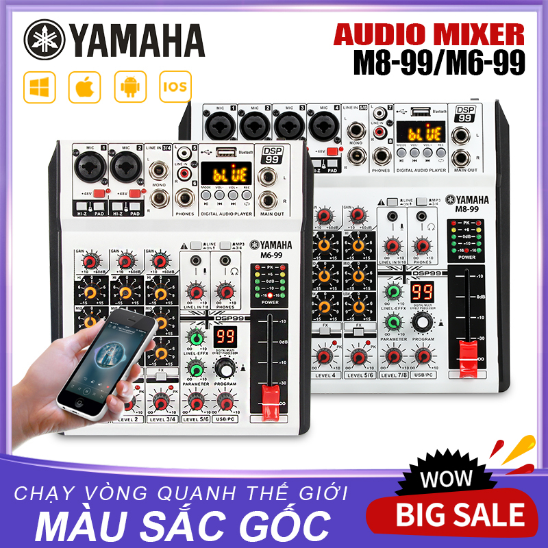 Yamaha Mixer M6-99/M8-99 6 kênh/8 kênh Hiệu ứng kỹ thuật số Mixer 99DSP ngoài trời Home Mini Mixer Hỗ trợ Bluetooth
