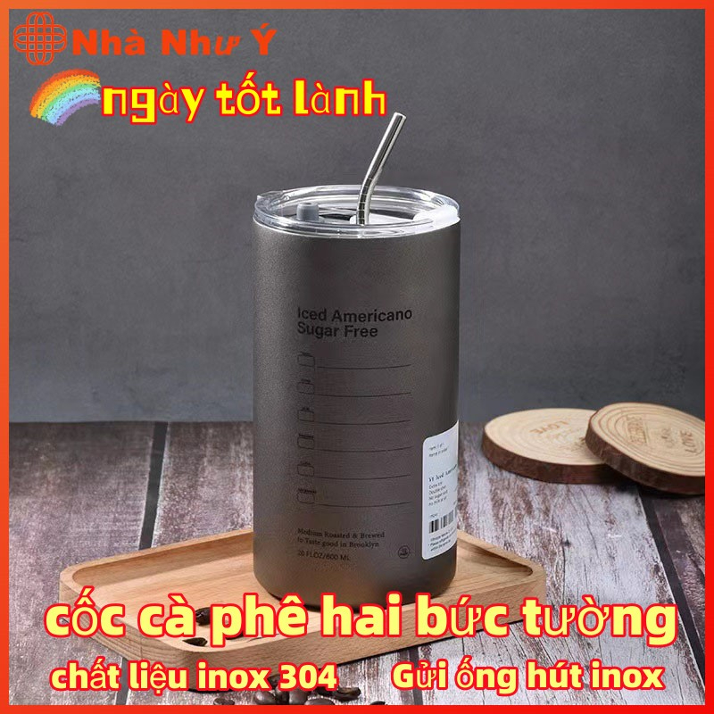 Cốc cà phê bằng thép không gỉ có ống hút thân thẳng cốc gia đình cốc cách nhiệt lạnh di động cốc đa năng