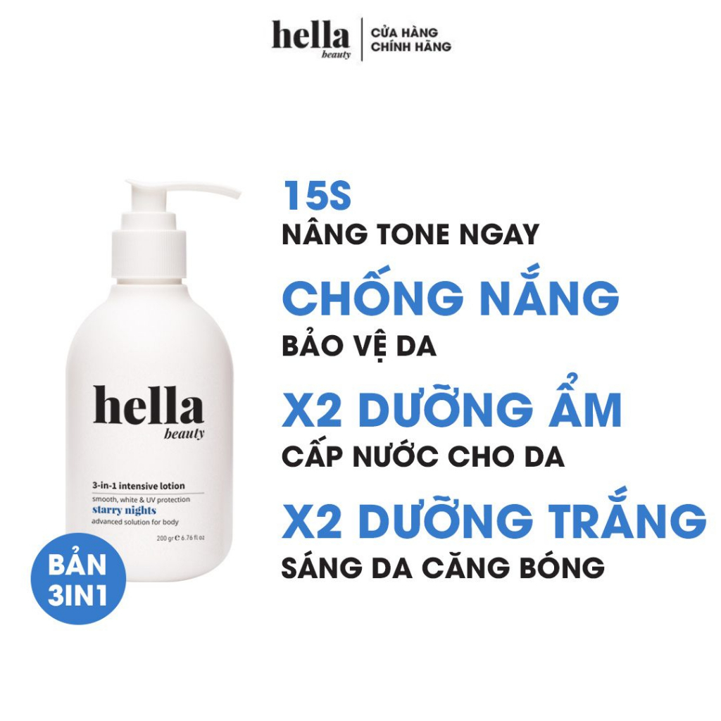 Kem body trắng da Nâng tone tức thì Dưỡng ẩm Chống nắng Hella Beauty 200g