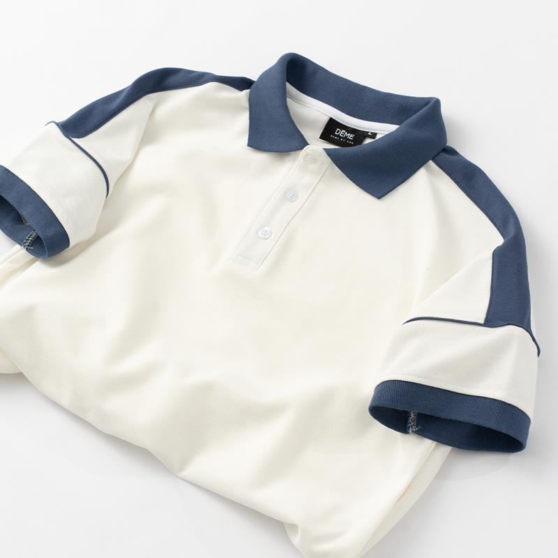 Áo Polo Nam Nữ Deme Trắng Kẻ Tay Xanh