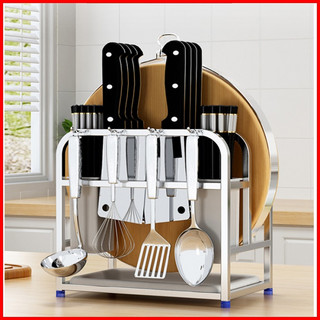 Kệ để dao đũa thớt inox 304 kích thước 26x15x24cm kèm ống cắm đũa thìa khay hứng nước