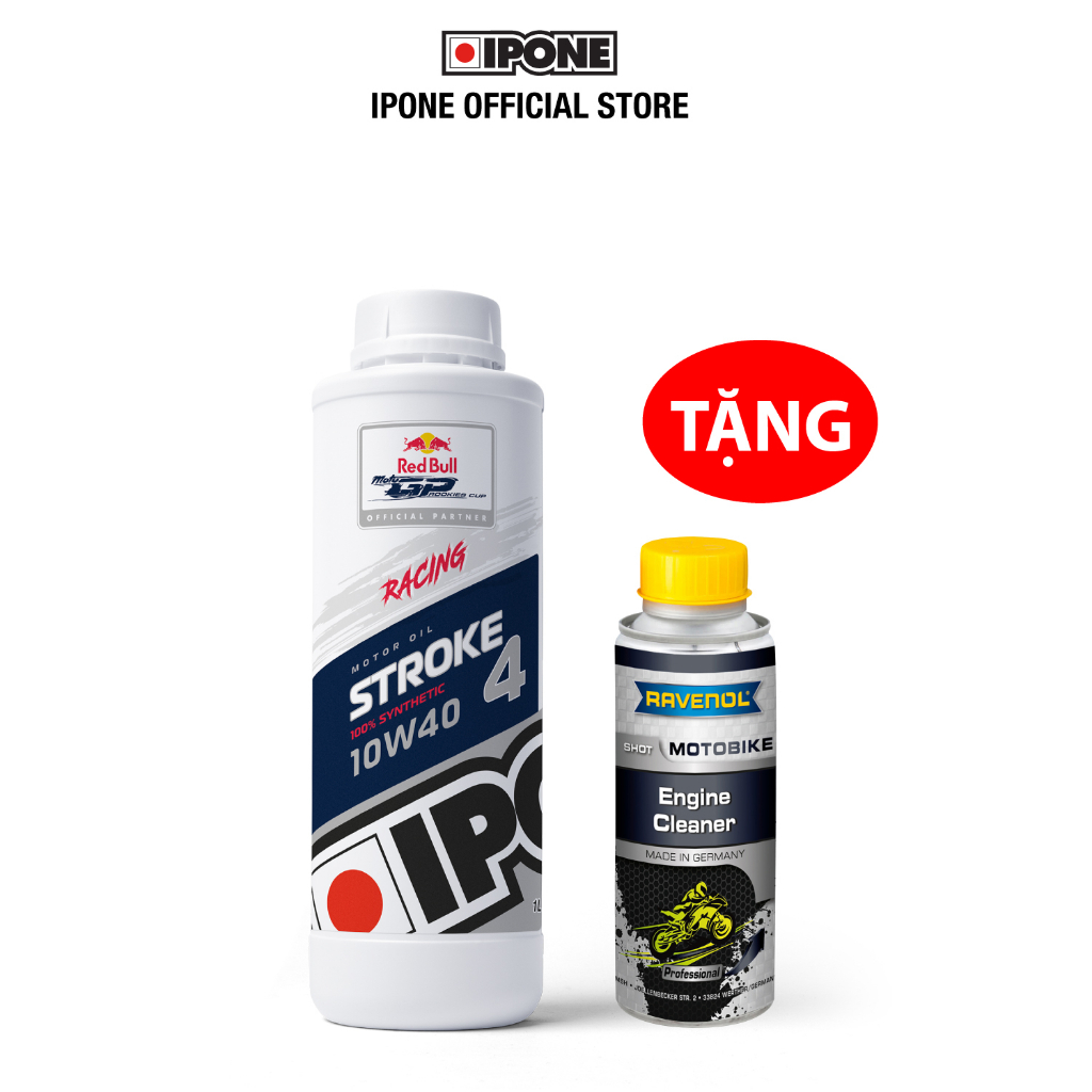Combo Nhớt tổng hợp Ester 4T Ipone Stroke 4 Racing  + Súc động cơ Ravenol Moto Bike Engine Cleaner Shot