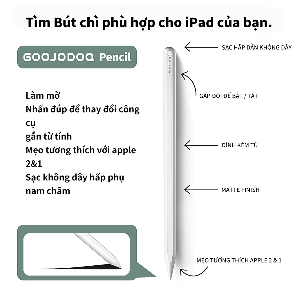 Bút Cảm Ứng GOOJODOQ GD12 Cho IPad Với Tính Năng Chống Tì Tay - Sạc Không Dây Cho Ipad  10.2 2019 2020 Pro 11 Air 4